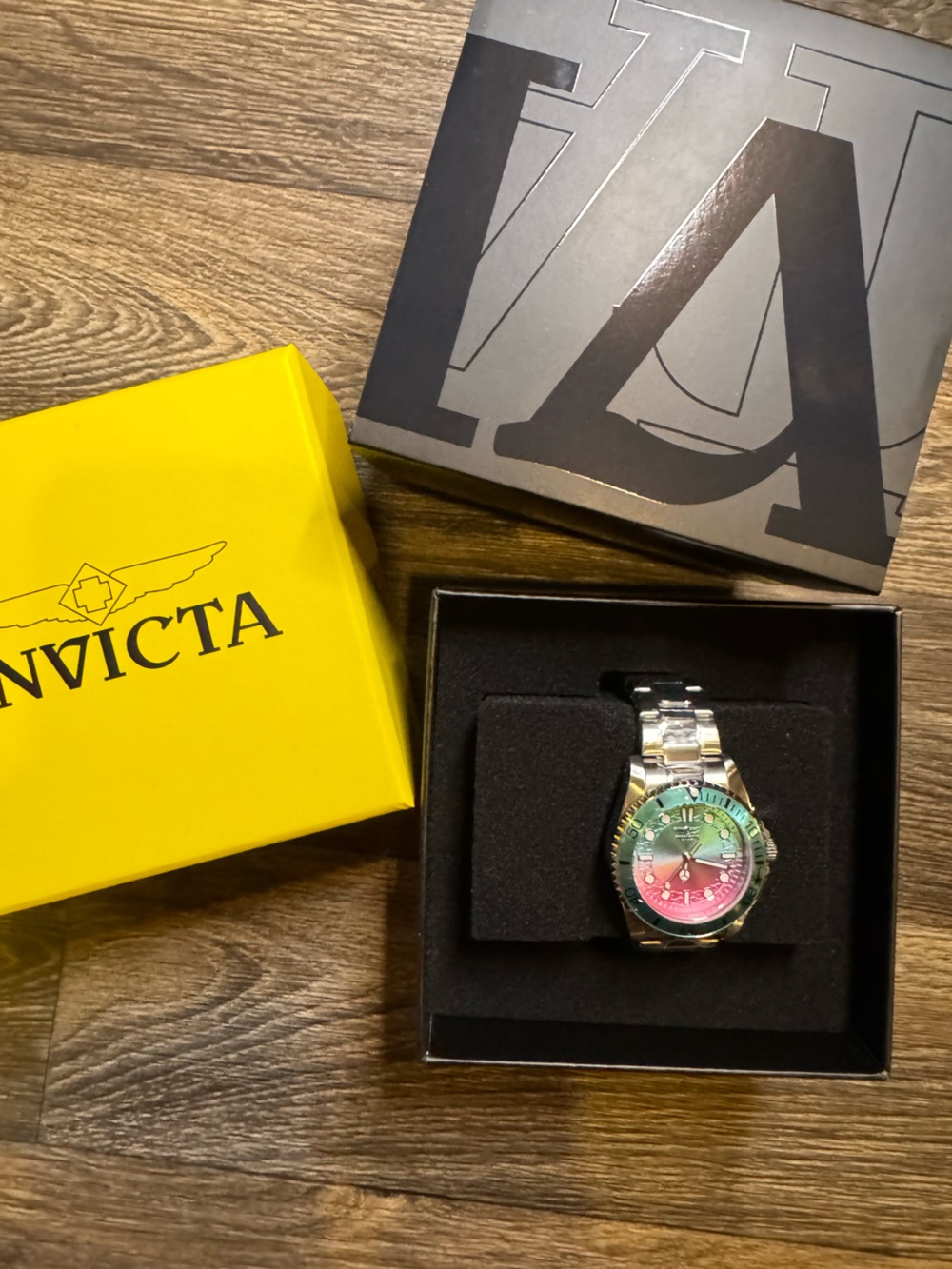 Invicta Women’s Pro Diver Silver Watch with Green to Pink Gradient Dial